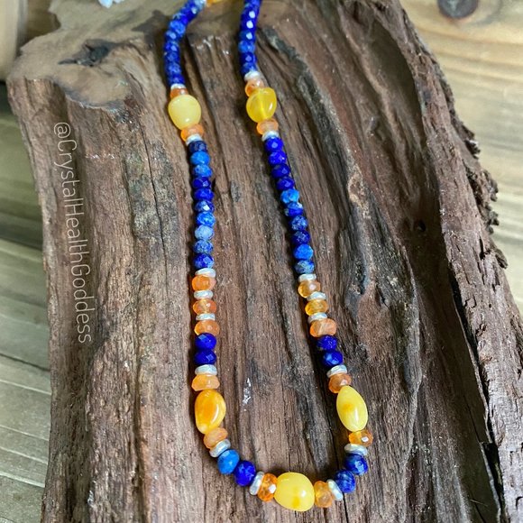 Lapis Lazuli Carnelian Baltic Amber Gemstone Necklace - Picture 6 of 6
